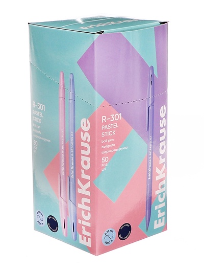 Ручка шариковая ErichKrause R=301 Pastel Stick, узел 0.7 мм, синяя, МИКС