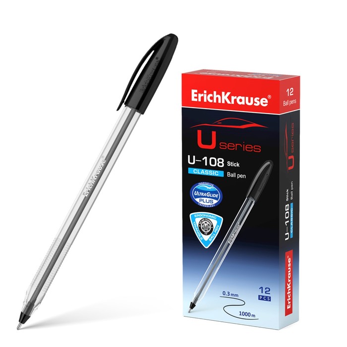 Ручка шариковая ErichKrause U-108 Classic Stick, узел 1.0 мм, чернила черные