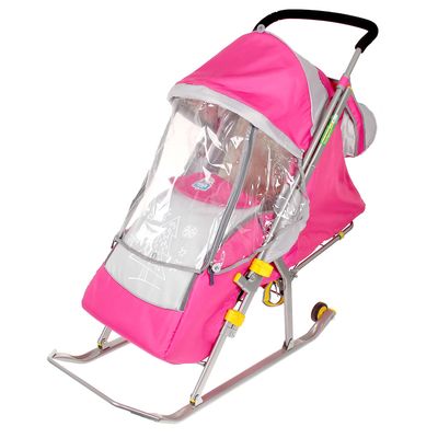 Санки-коляска «Ника детям 4», с колёсами, цвет розовый