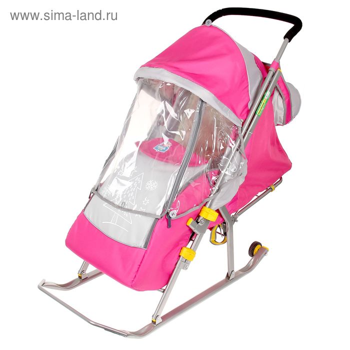 Санки-коляска «Ника детям 4», с колёсами, цвет розовый