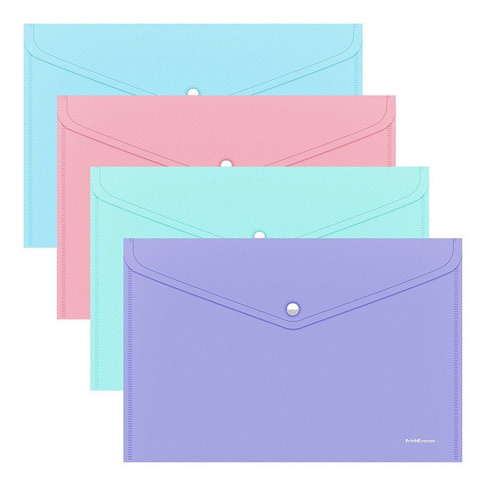 Папка-конверт на кнопке А4, 180 мкм, ErichKrause Diagonal Pastel, непрозрачный, тиснение, микс - Фото 1