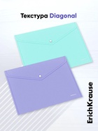 Папка-конверт на кнопке А4, 180 мкм, ErichKrause Diagonal Pastel, непрозрачный, тиснение, микс - Фото 4