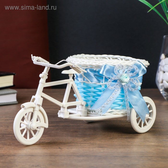 Корзинка декоративная "Велосипед с кашпо-голубая лента" 10,5х21х10 см - Фото 1