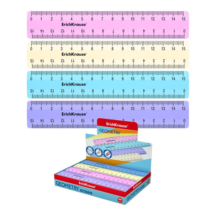 

Линейка 15 см ErichKrause "Pastel" , непрозрачная, двухсторонняя шкала, микс
