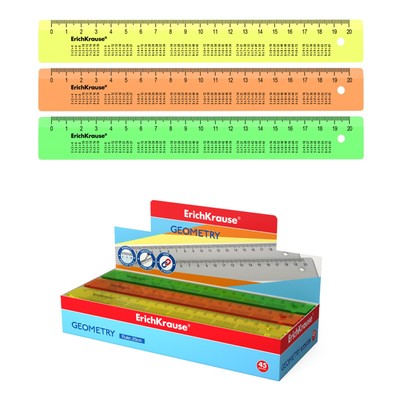 Линейка справочная 20 см, таблица умножения, ErichKrause Neon, пластик, МИКС