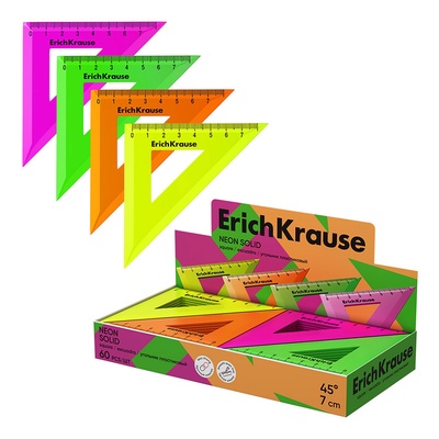 Угольник пластиковый ErichKrause. Neon Solid, 9 см, 45°, МИКС