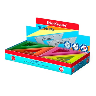 Угольник пластиковый ErichKrause. Neon Solid, 9 см, 45°, МИКС