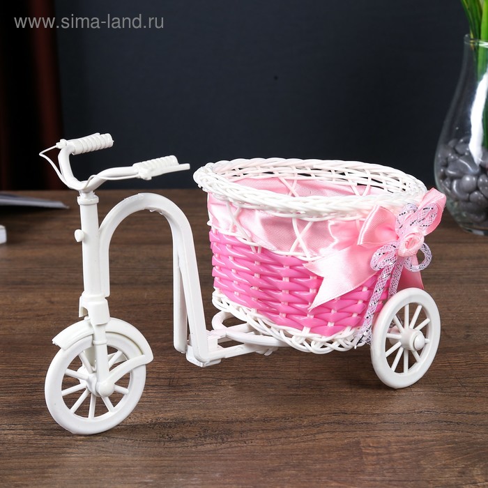 Корзинка декоративная "Велосипед с кашпо-розовая лента" 10х21х12,5 см - Фото 1