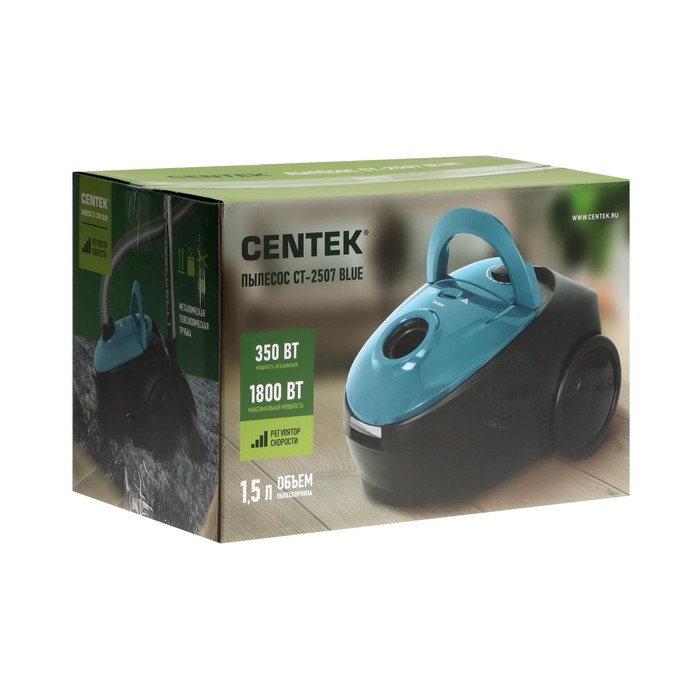 Пылесос Centek CT-2507, 1800/350 Вт, сухая уборка, 1.5 л, сине-чёрный - фото 51325195