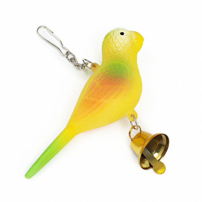 Игрушка для птиц "Птичка" с колокольчиком, 11.9 х 3.4 х 12.5 см, жёлтая - Фото 1