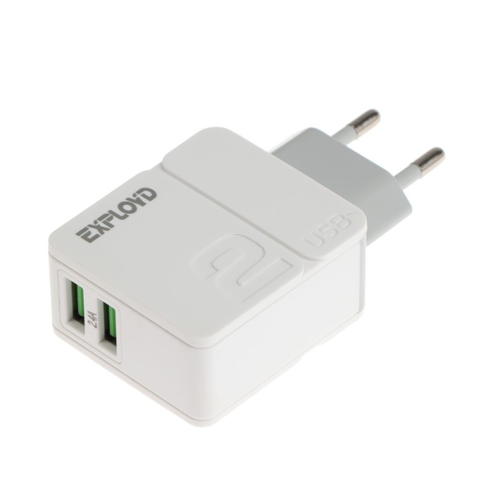 Сетевое зарядное устройство Exployd EX-Z-1431, 2 USB, 2.4 А, белое - Фото 1