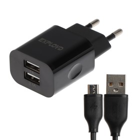 Сетевое зарядное устройство Exployd EX-Z-464, 2 USB, 3.1A, кабель microUSB, чёрное 9514927