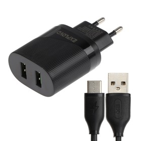 Сетевое зарядное устройство Exployd EX-Z-1438, 2 USB, 2.4 А, кабель Type-C, черное