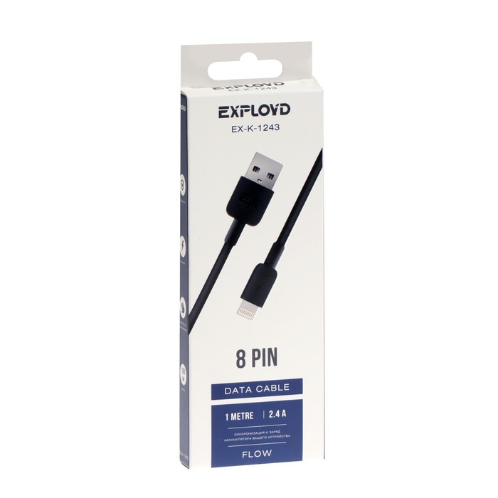 Кабель Exployd EX-K-1243, Lightning-USB, 2.4А, 1м, зарядка/передача данных, силикон, черный - фото 51459883