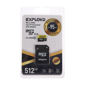 Карта памяти Exployd microSD, 512 Гб, SDXC, UHS-1, класс 10, с адаптером SD