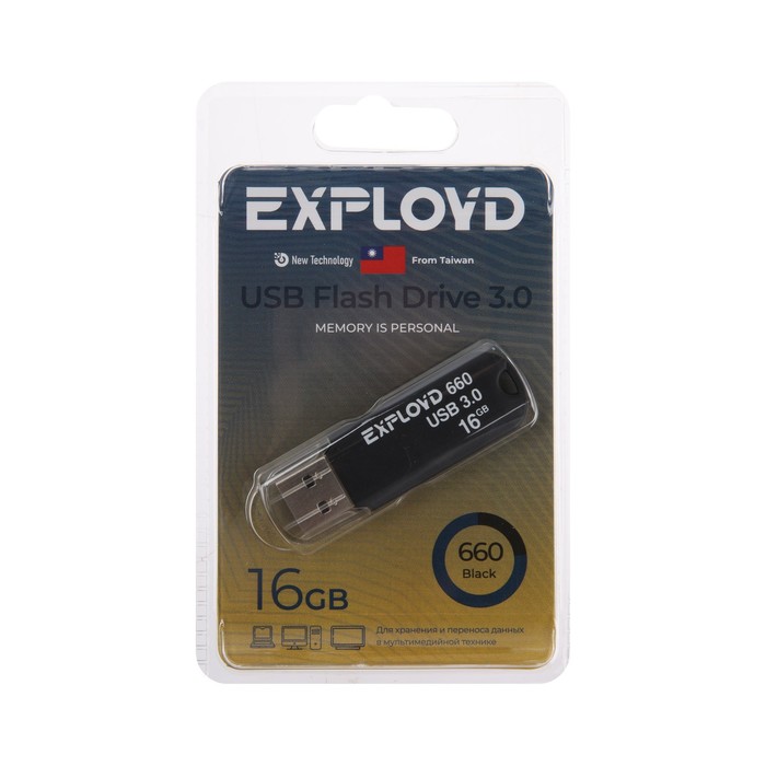 Флешка Exployd 660, 16 Гб, USB3.0, чт до 70 Мб/с, зап до 20 Мб/с, черная - фото 51309049