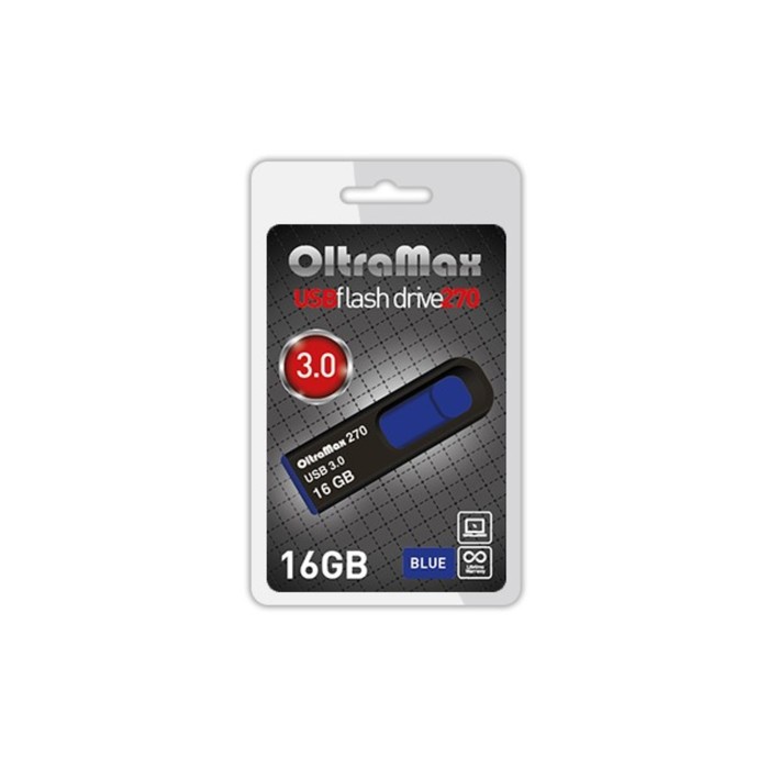 Флешка OltraMax 270, 16 Гб, USB3.0, чт до 70 Мб/с, зап до 20 Мб/с, синяя - фото 51309061