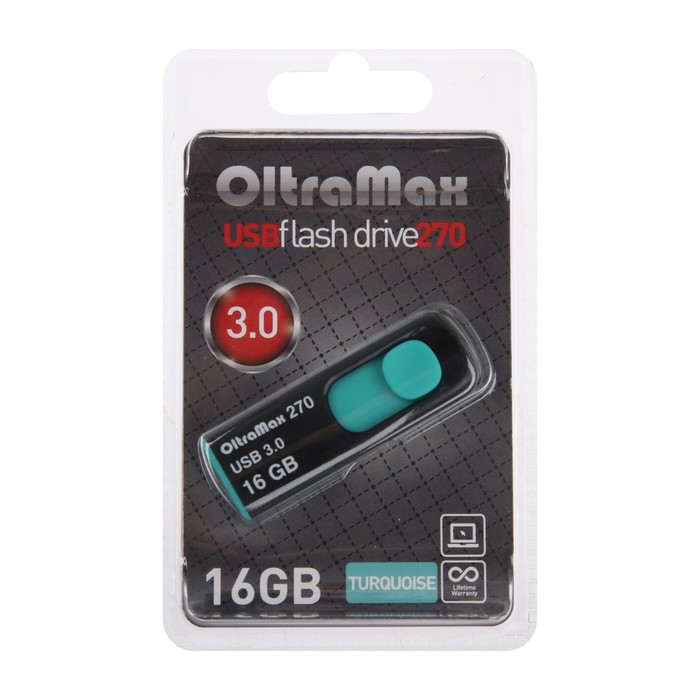 Флешка OltraMax 270, 16 Гб, USB3.0, чт до 70 Мб/с, зап до 20 Мб/с, бирюзовая - фото 51309069