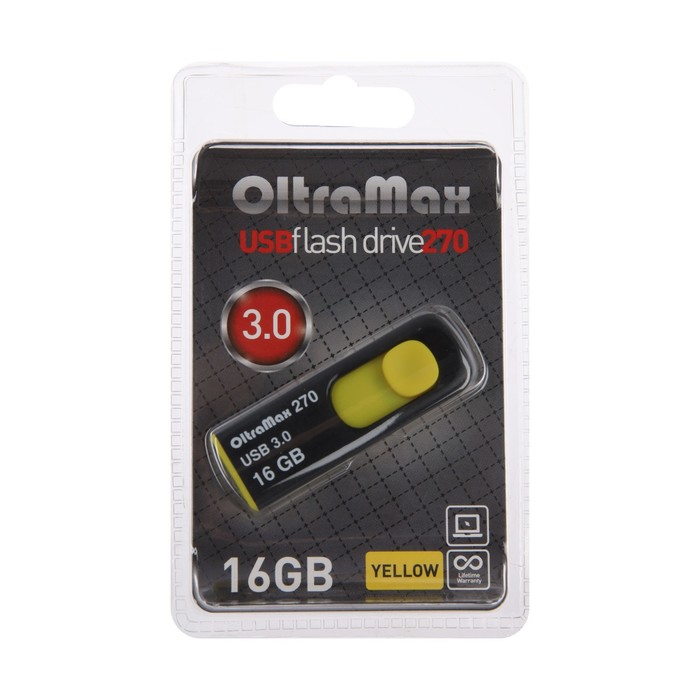 Флешка OltraMax 270, 16 Гб, USB3.0, чт до 70 Мб/с, зап до 20 Мб/с, желтая - фото 51309073