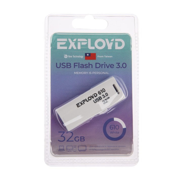 Флешка Exployd 610, 32 Гб, USB3.0, чт до 70 Мб/с, зап до 20 Мб/с, белая - фото 51309087