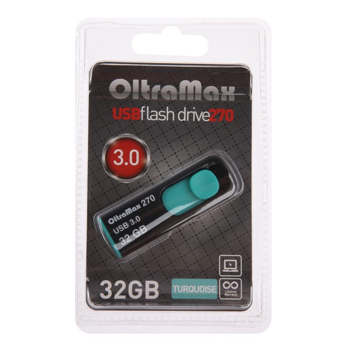 Флешка OltraMax 270, 32 Гб, USB3.0, чт до 70 Мб/с, зап до 20 Мб/с, бирюзовая - фото 51309099