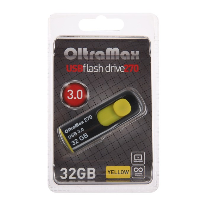 Флешка OltraMax 270, 32 Гб, USB3.0, чт до 70 Мб/с, зап до 20 Мб/с, желтая - фото 51309103