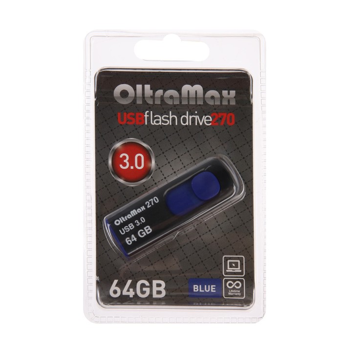 Флешка OltraMax 270, 64 Гб, USB3.0, чт до 70 Мб/с, зап до 20 Мб/с, синяя - фото 51309113