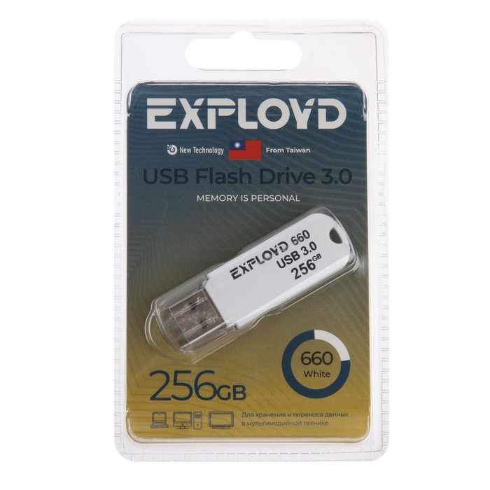 Флешка Exployd 660, 256 Гб, USB3.0, чт до 70 Мб/с, зап до 20 Мб/с, белая - фото 51309130