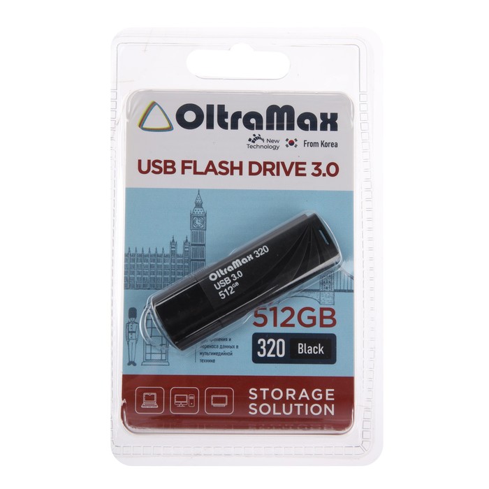 Флешка OltraMax 320, 512 Гб, USB3.0, чт до 70 Мб/с, зап до 20 Мб/с, черная - фото 51309138