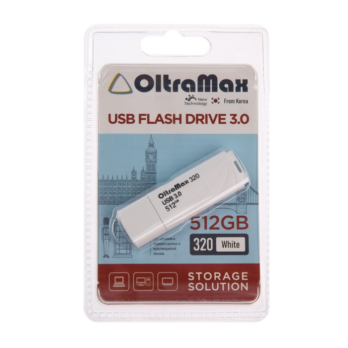 Флешка OltraMax 320, 512 Гб, USB3.0, чт до 70 Мб/с, зап до 20 Мб/с, белая - фото 51309141