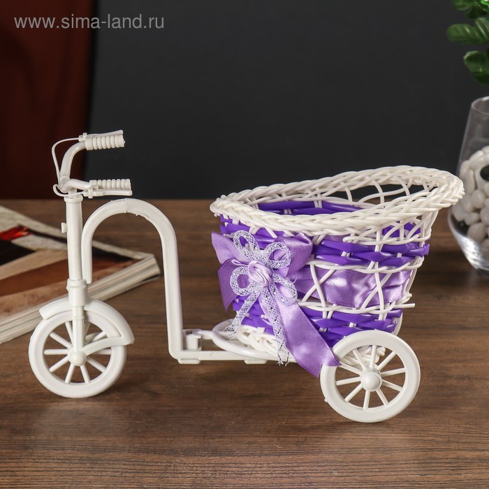 Корзинка декоративная "Велосипед с кашпо-сиреневая лента" 12,5х21х12 см - Фото 1