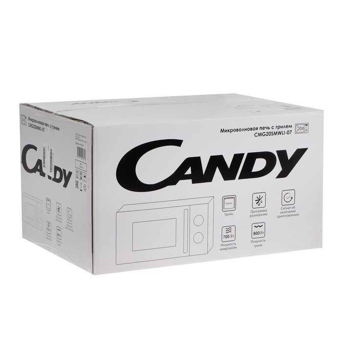 Микроволновая печь Candy CMG20SMWLI-07, 700 Вт, 20 л, 6 режимов, гриль, бело-чёрная - фото 51442940