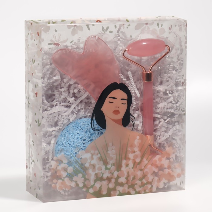 Набор «Девушка», 3 предмета: роллер, гуаша, спонж для умывания 33565