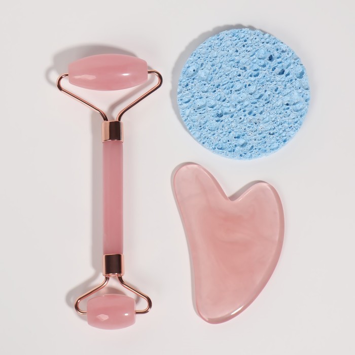 Набор «Девушка», 3 предмета: роллер, гуаша, спонж для умывания 33565