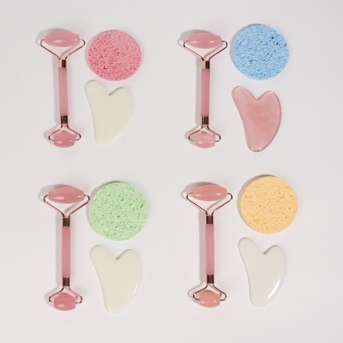 Набор «Девушка», 3 предмета: роллер, гуаша, спонж для умывания 33565