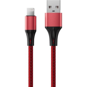 Кабель Accesstyle AL24-F100M, Lightning - USB, 2.4А, ткань, быстрая зарядка,1м,черно-красный