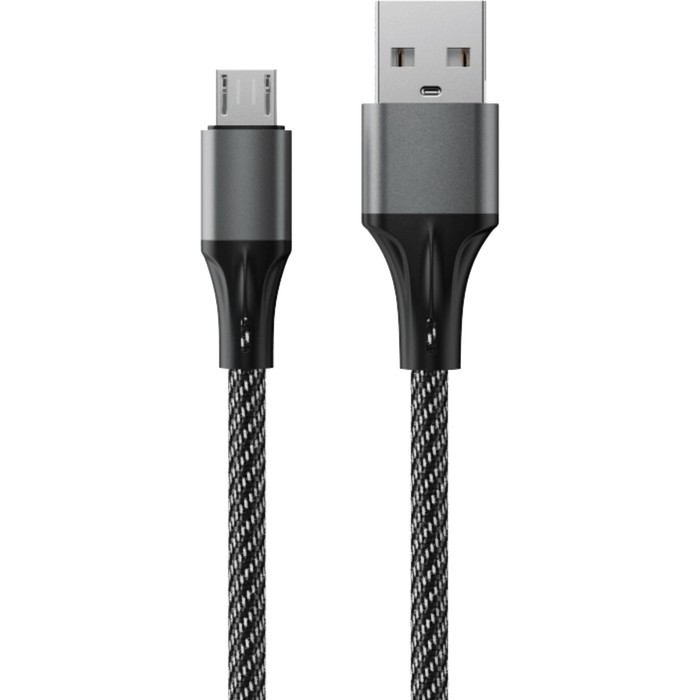 Кабель Accesstyle AM24-F100M, microUSB - USB, 2.4 А, ткань, быстрая зарядка, 1м, черно-серый