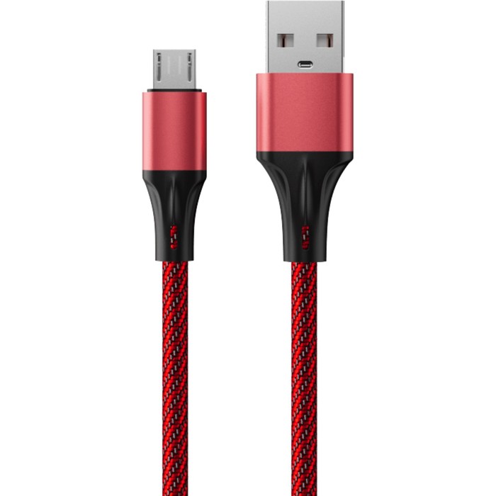 Кабель Accesstyle AM24-F100M, microUSB - USB, 2.4А, ткань, быстрая зарядка, 1м,черно-красный - Фото 1