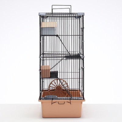 Клетка для грызунов «Пижон», 42×30×65 см, 4 этажа, 2 домика, колесо, миска, бежевая