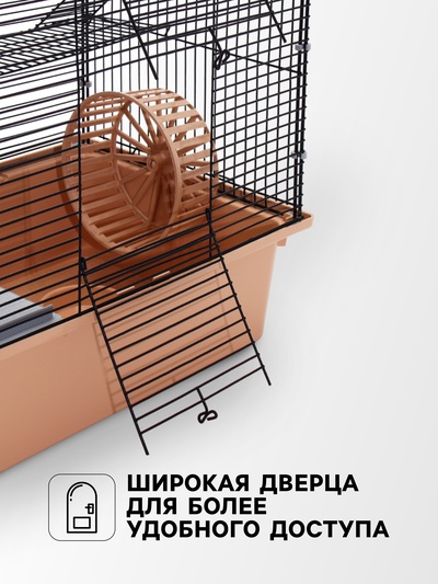 Клетка для грызунов «Пижон», 42×30×65 см, 4 этажа, 2 домика, колесо, миска, бежевая