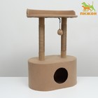 Домик для кошек с когтеточкой, с овальной полкой, 54 х 34 х 80 см, фетр, джут, коричневая - фото 2119662