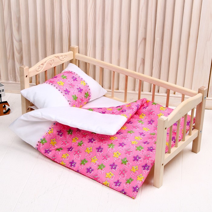 Кукольное постельное" Медузы на розовом с тесьмой"простынь,одеяло,46*36,подушка 23*17 - фото 1907653966
