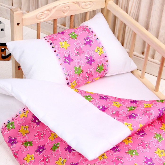 Кукольное постельное" Медузы на розовом с тесьмой"простынь,одеяло,46*36,подушка 23*17 - фото 1907653967