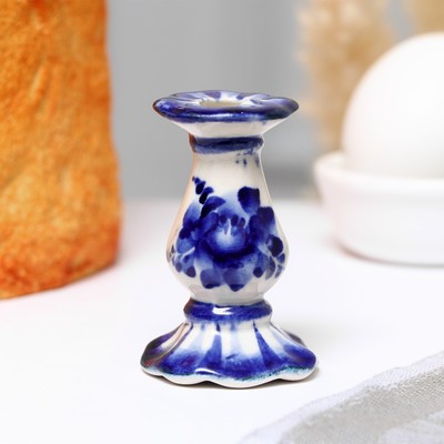 Подсвечник на 1 свечу «Церковный», бело-синий, фарфор, гжель