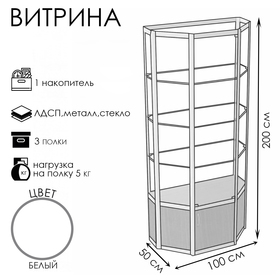 Витрина ТР1п, 1000×500×2000, ЛДСП, стекло, цвет белый 9529277