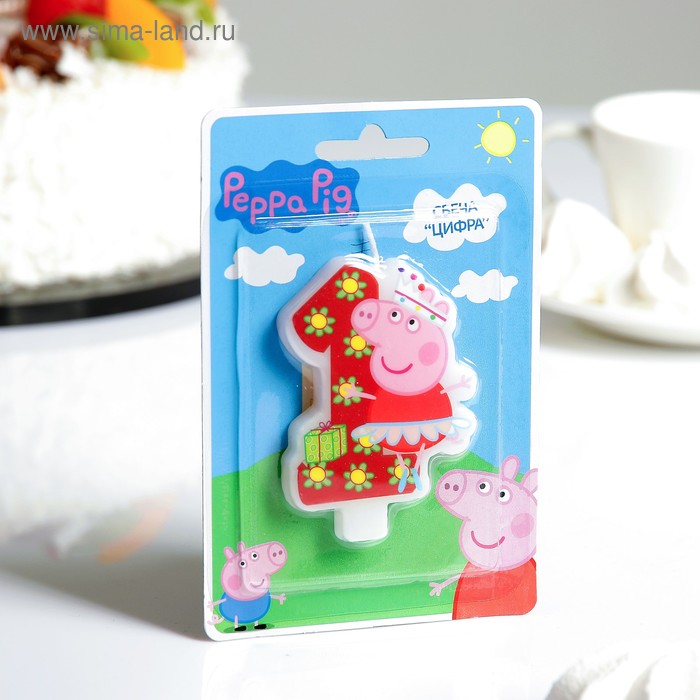 Свеча для торта цифра "Peppa Pig" красная "1" - Фото 1