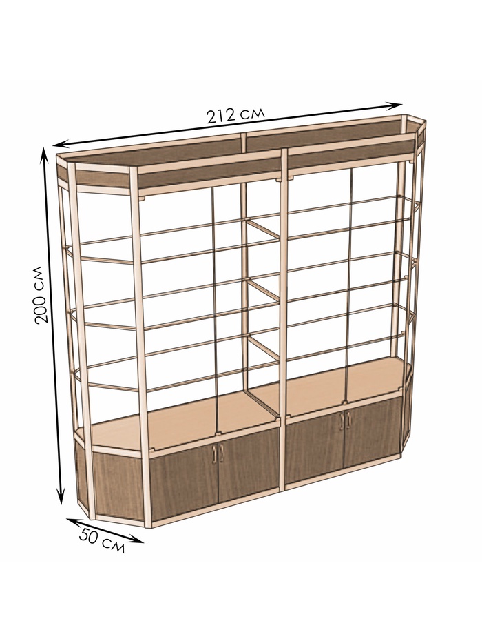 Витрина ТР3фп, 1780×500×2120 мм, ЛДСП, стекло, цвет дуб сонома