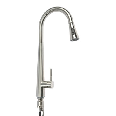 Смеситель для кухни «АМУР» BY2030, однорычажный, высокий, вытяжная лейка, хром
