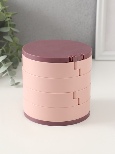 Шкатулка - органайзер для хранения украшений «Круглая. 4 уровня», пластик, зеркало, розовая, 10×10×10 см