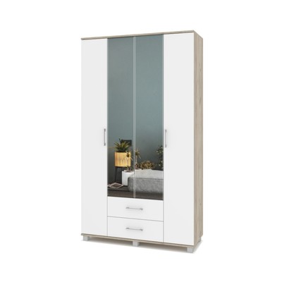 Шкаф 4-х створчатый с зеркалом и 2 ящиками Карина К43 1200x420x2100 Серый дуб/белый